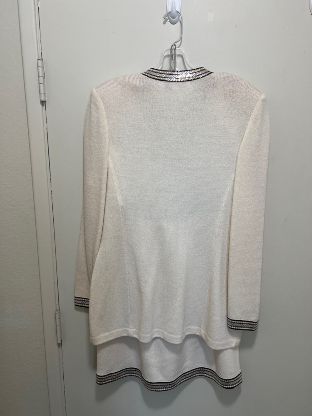 St. John Cream Knit Jacket with Black & Gold Trim - Picture 4 of 5